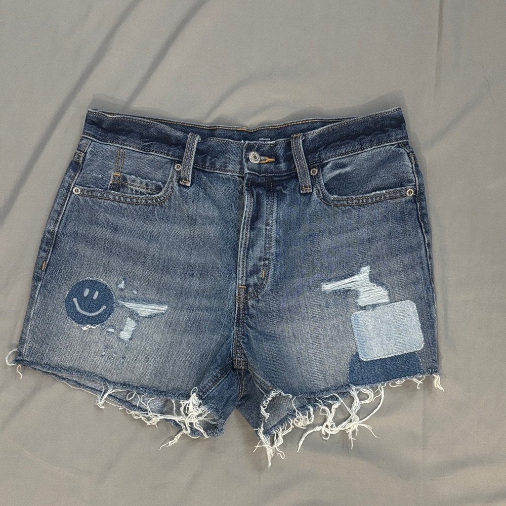 Old Navy Blue Distressed Jean Shorts with Patches